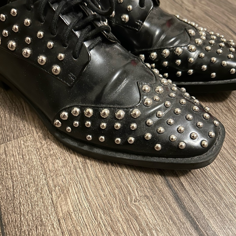 ZARA Black Studded Flats Oxford 38 7.5 - Picture 5 of 5